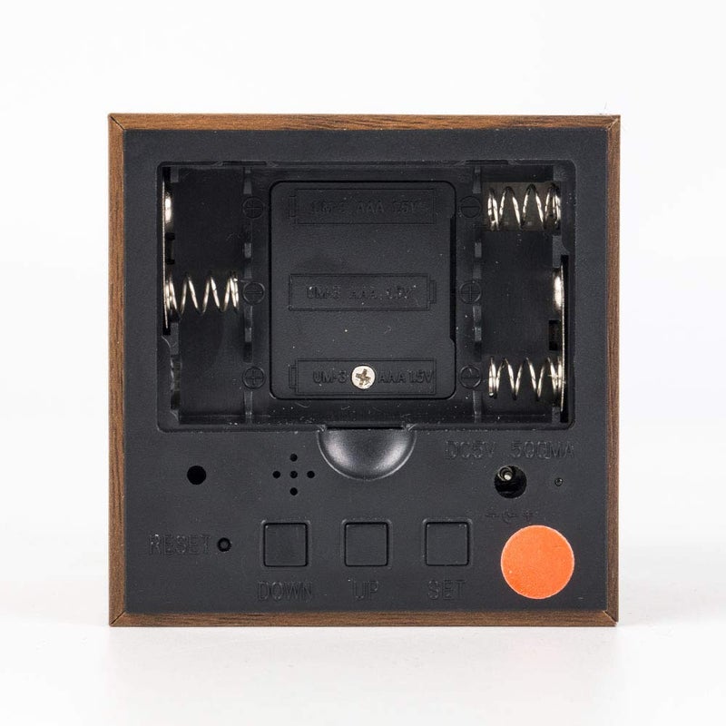 Lancoon Wooden Alarm Clock - Mini Cube LED Digital Clock with Time/Date/Temperature Display, 3 Levels Brightness and Voice Control Great for Home Office Travel - AC10Brown_Red - Image 3